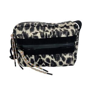 Rebecca Minkoff Downtown Nylon Camera Bag Leopard Print Crossbody Gray Black NEW
